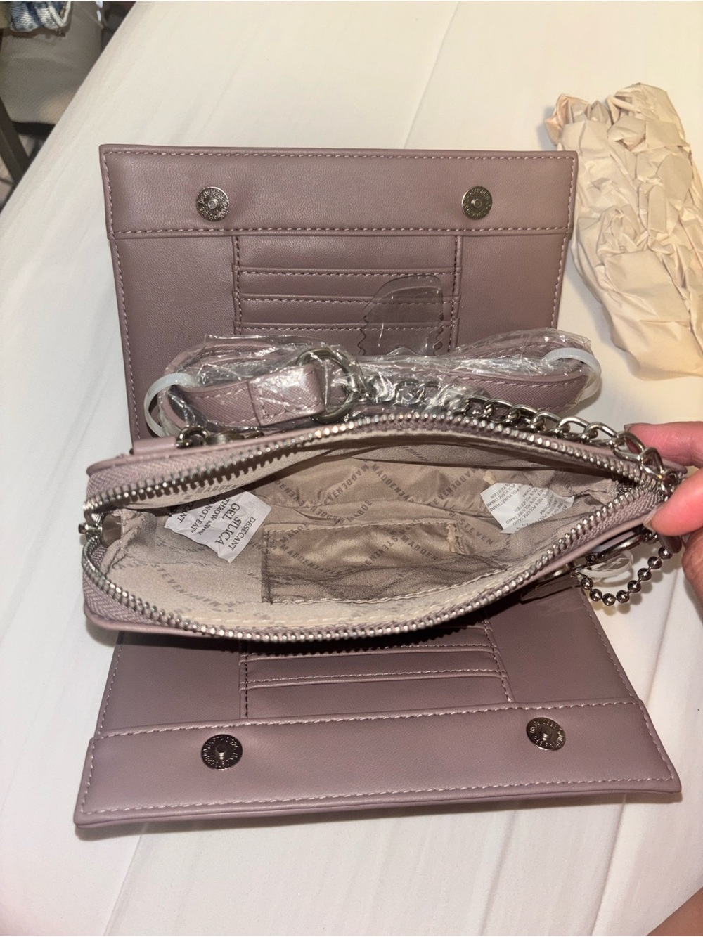 Steve Madden Mauve Pink Crossbody Wallet with Chain Strap